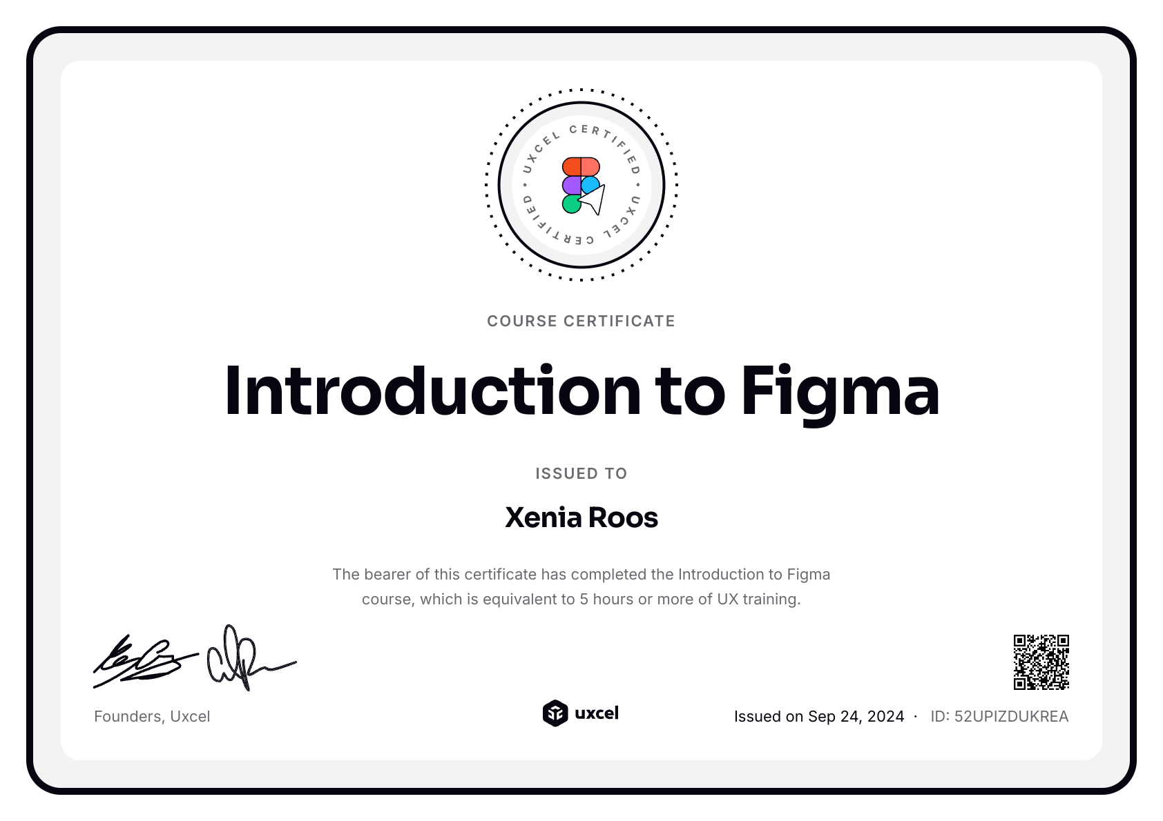 Xenia Roos's certificate